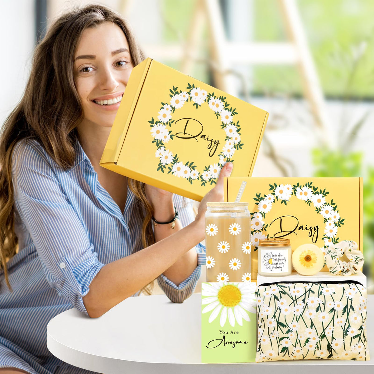 Daisy Gifts for Women, Gift Baskets for Women, Cute Unique Birthday Gifts for Woman Best Friend, Inspirational Gifts for Woman, Daisy Themed Gift for Her Teen Girl Sister Friendship