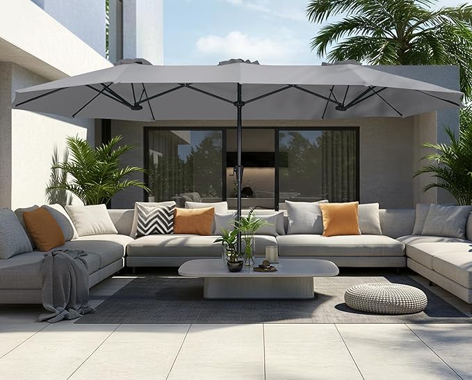 SUPERJARE 13FT Outdoor Umbrella for Patio, Double sided Pool Umbrellas with Fade Resistant Canopy, Large Table Umbrella for Deck, Market, Backyard - Gray