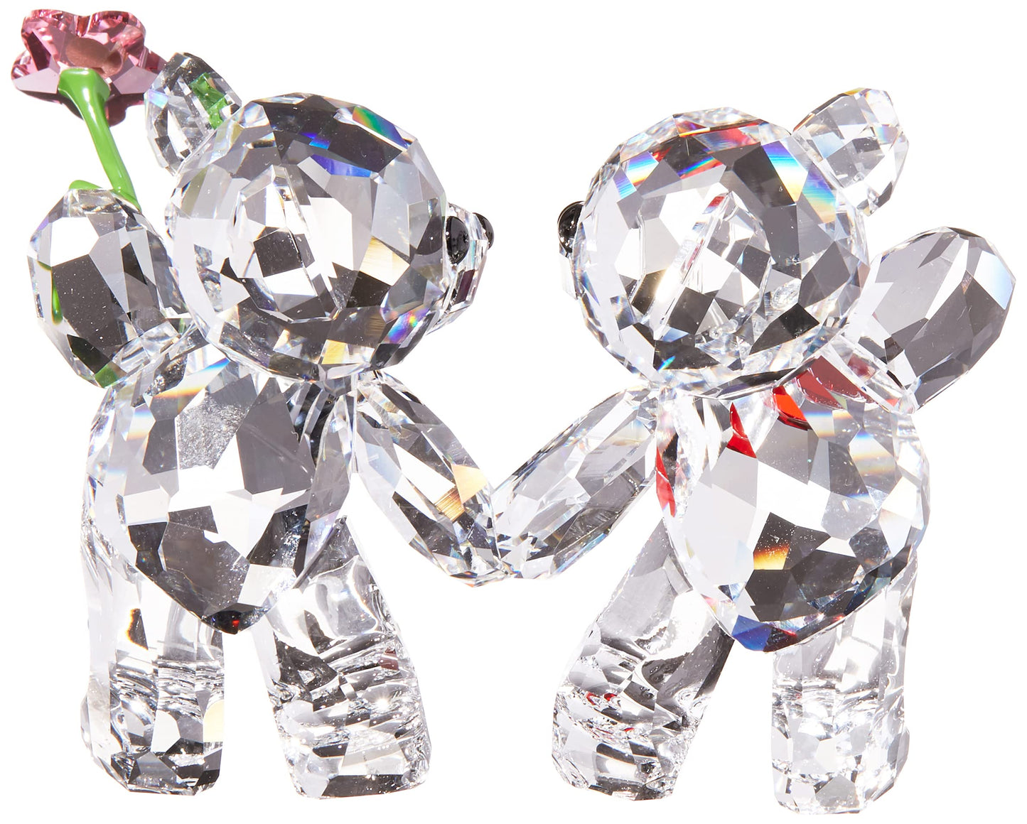 SWAROVSKI Kris Bears Happy Together Figurine Set, Clear Swarovski Crystal with a Red Heart and Pink Flower Accent, Part of the Swarovski Kris Bears Collection