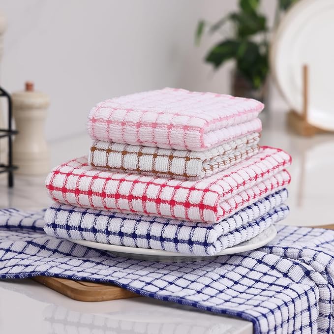 Homaxy Kitchen Towels and Dishcloths Set, 16 x 25 and 12 x 12 Inches, Super