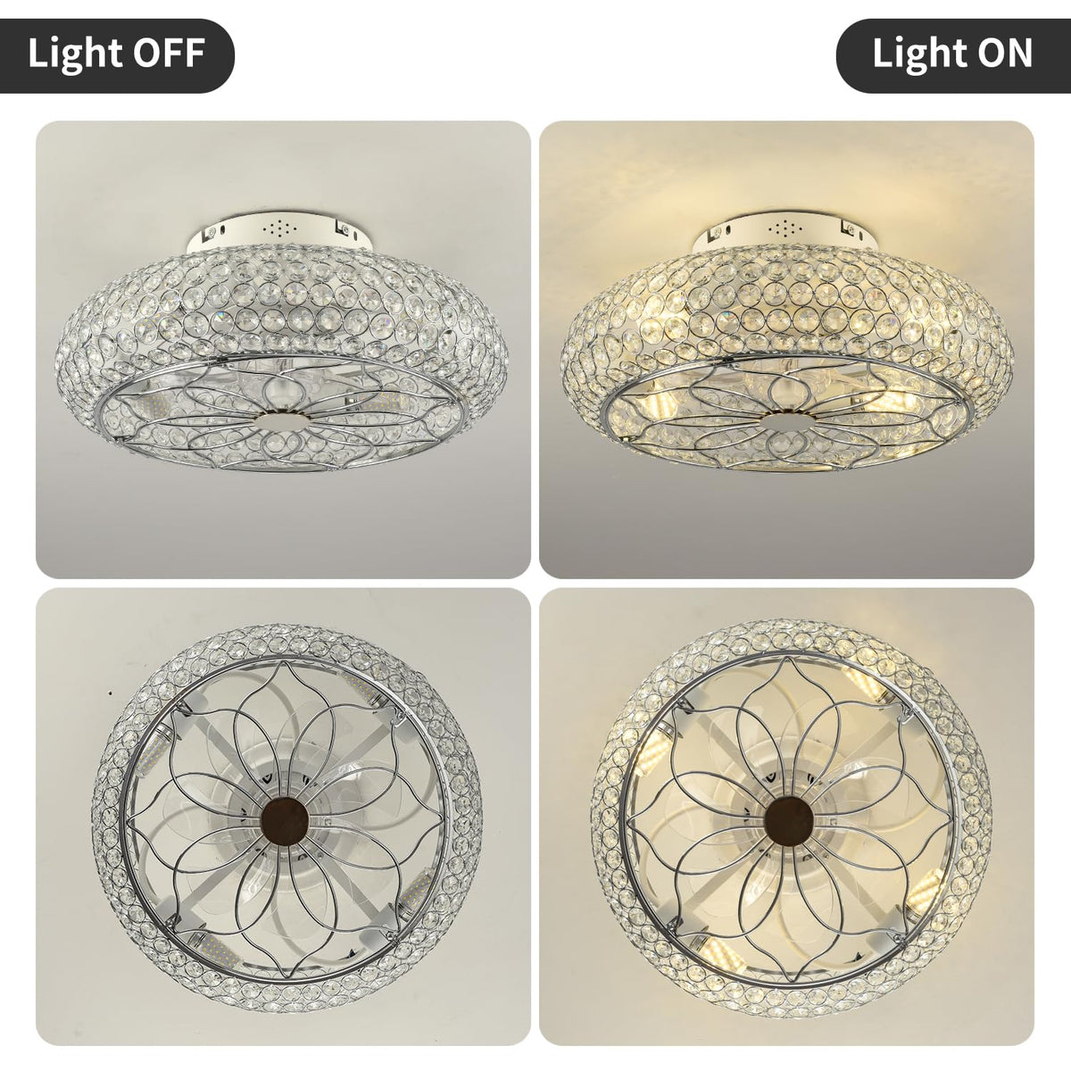 XUDOM Caged Crystal Ceiling Fans with Lights and Remote,20" Flush Mount Low Profile Ceiling Fan with Light,6 Speed Enclosed Ceiling Fan with Reversible Motor for Bedroom Kitchen Living Room
