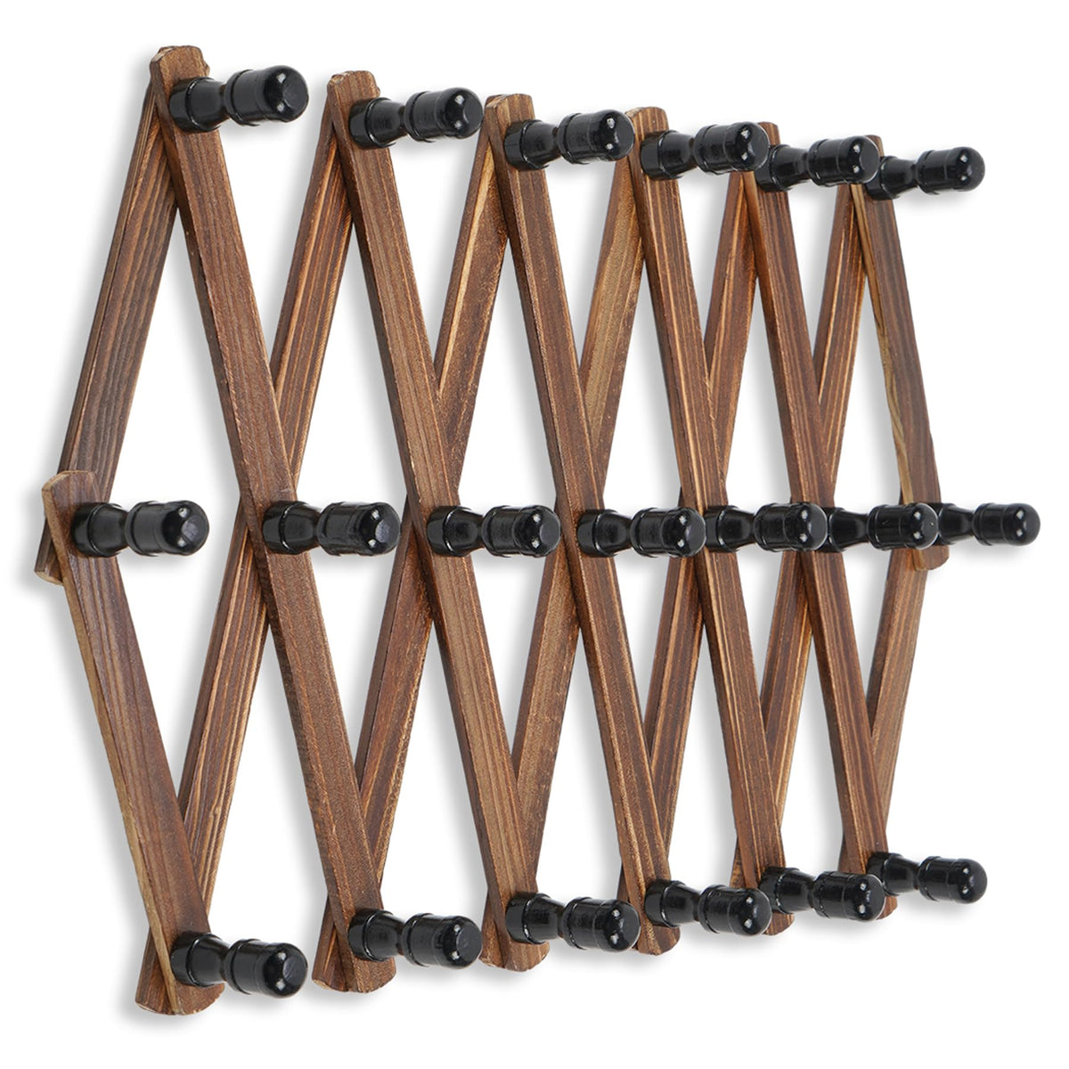 WGFKVAS Expandable Coat Rack, Accordion Wall Hangers, 19 Hooks Wooden Hat Rack Wall Mounted, Hat Hooks for Keys, Coffee Mug, Coats