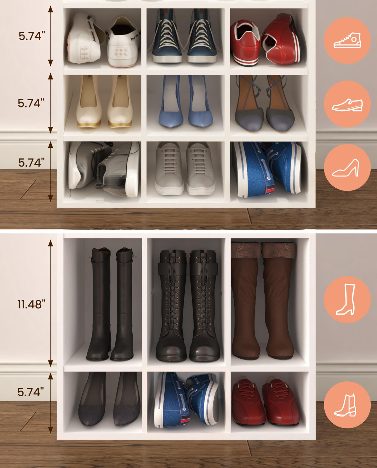 HAIOOU Shoe Cubby, 9-Cube Stackable Wood Shoe Rack Organizer 5-Tier Freestanding Wooden Shoe Stand with 2 Storage Shelf for 10-15 Pairs, Ideal for Apartment, Entryway, Closet Organization - White