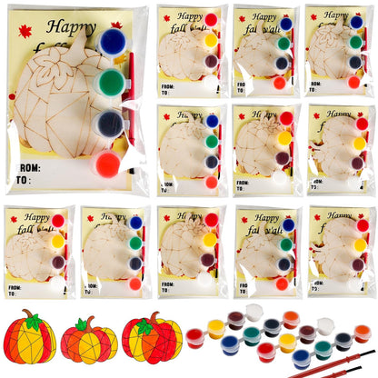 24 Sets Thanksgiving Fall Pumpkin Party Favors Pumpkin Wooden Painting Craft Kits Autumn Party Decors Thank You for Coming Gifts for Kids Happy Fall Y’all Cards - Birthday Crafts Bulk Harvest Supplies