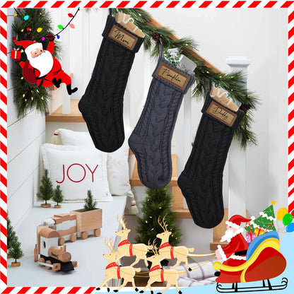 steo spce 4 Pack Personalized Christmas Stocking with Leather Patches Custom Name Family Christmas Stockings, 18.5” Large Knitted Xmas Stockings for Kids, Holiday and Fireplace Party Decoration