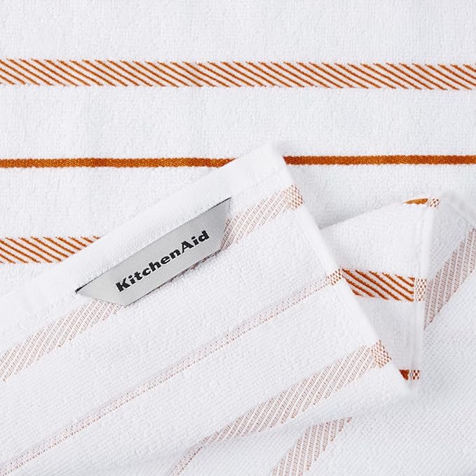 KitchenAid Albany Kitchen Towel 4-Pack Set, Honey Orange/White