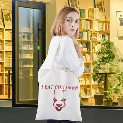 LEVLO Clown Cosmetic Make Up Bag Clown Fans Gift I Eat Children Makeup Zipper Pouch Bag Horror Movie Merchandise(Eat Children Tote)