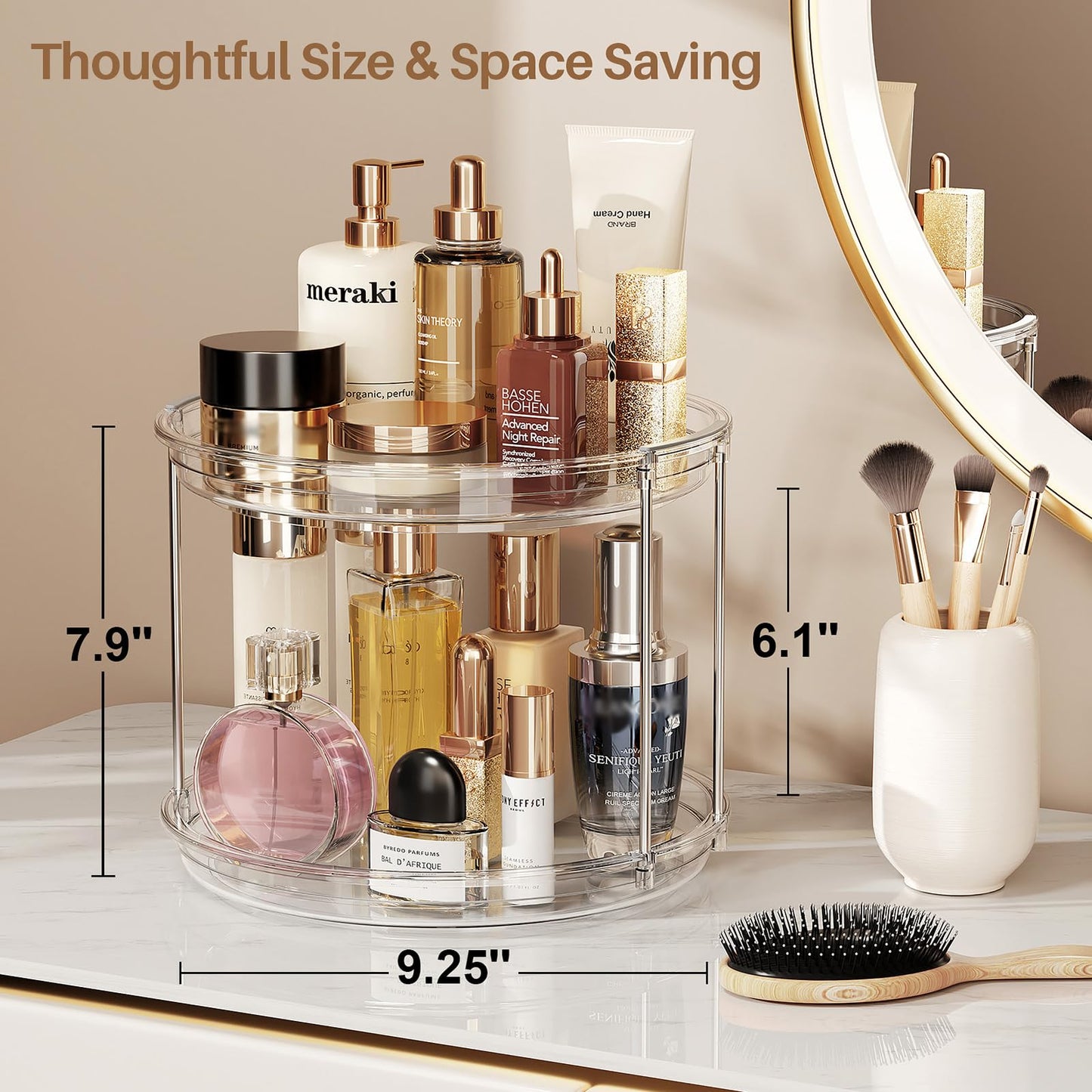 LAMU 2 Tier Lazy Susan Turntable Organizer 9.25'' Rotating Spice Rack Organization for Cabinet, Kitchen, Pantry, Countertop, Bathroom, Vanity, Medicine Cabinet Organizer, Clear