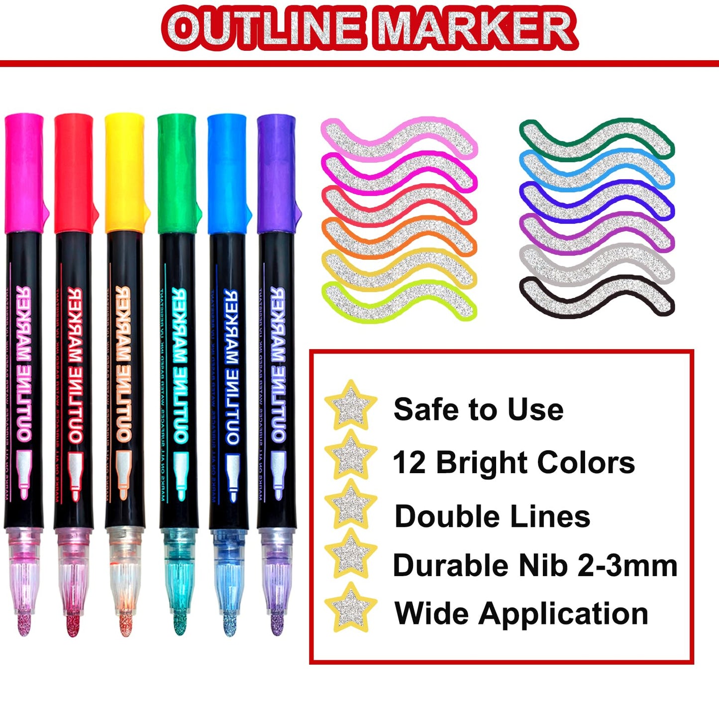 Glitter Markers Outline Pens Metallic,12 Christmas Gifts Stocking Stuffers Teen Girl Gifts Trendy Stuff,Cute Art Supplies Kids 6-8 9-12 10-12 Tween,Arts Crafts Kids Ages 8-12 Crafts Girls 8-12 Shimmer