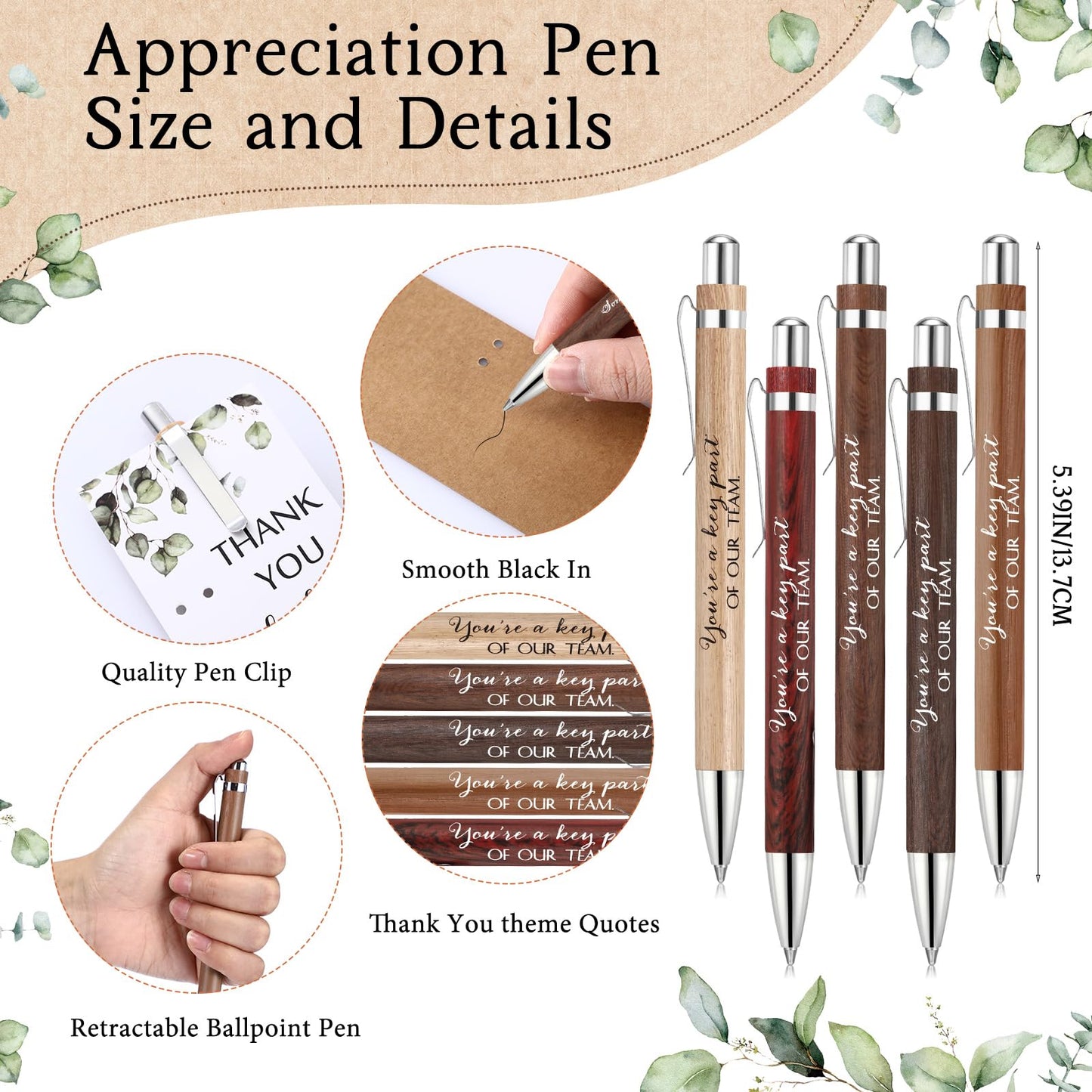 Yeaqee 36 Sets Teacher Appreciation Gift Bulk Thank You Inspirational Wood Bamboo Pen with Cards for Teacher Nurse Week Coworker Staff Volunteer(6 Colors,You Are A Key Sign)
