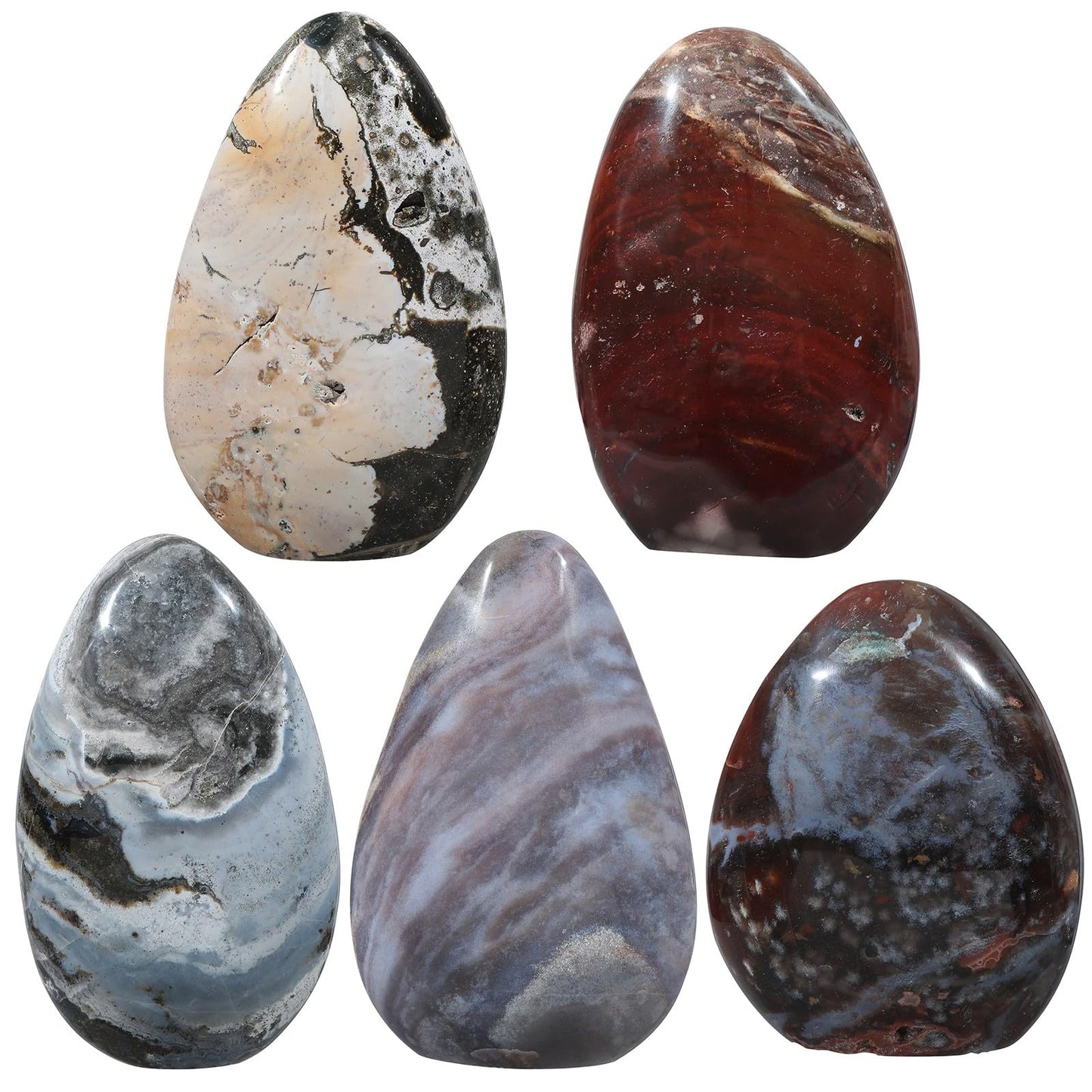 mookaitedecor Natural Ocean Jasper Crystal Specimen, Irregular Self Standing Polished Healing Stone for Meditation Home Office Decor, 1.01-1.5 LB