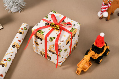 Titiweet Construction Christmas Wrapping Paper - 17" x 16.4 ft - Christmas Truck with Santa, Trees Gift Wrap for Kids Boys(Construction)