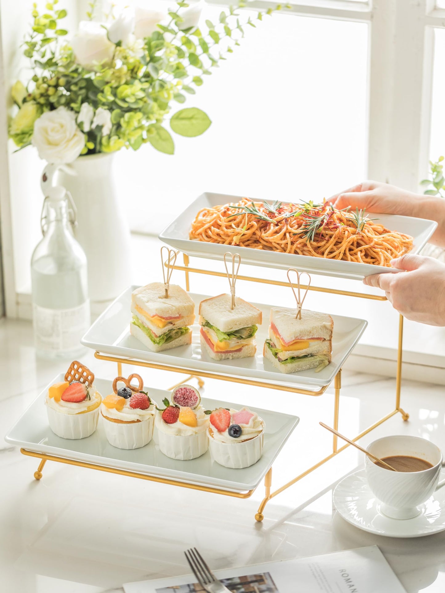 YHOSSEUN 3 Tier Serving Tray with Serving Stand, Serving Dishes for Entertaining, Tiered Serving Tray for Father's Day, Suitable for Dessert Table Display Set Catering Supplies, 12 inch Gold