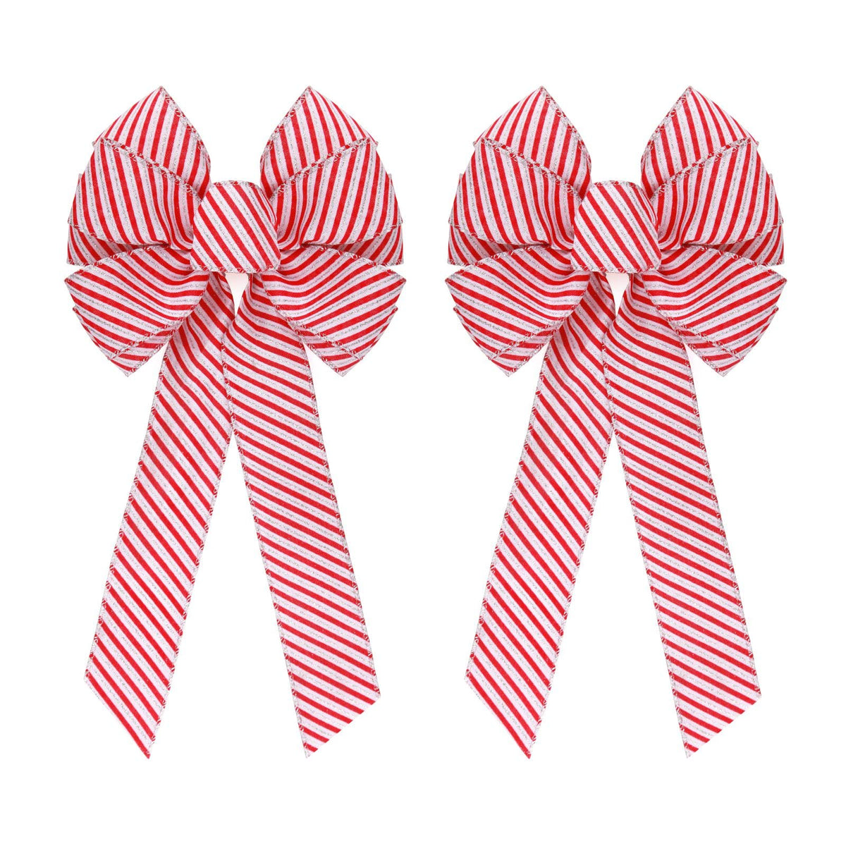Meseey 2 Pcs 16 x 8 Inch Large Christmas Candy Red Bows Wreaths Peppermint Bow for Gift Wrapping Tree Topper Front Door Home Decorations