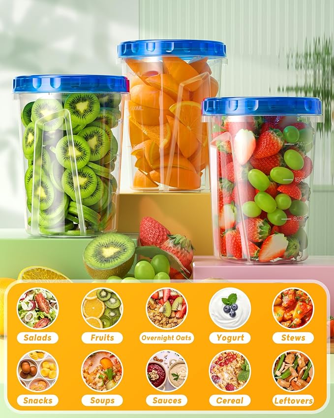 6 Pack-34 oz Freezer Storage Containers, Plastic Food Storage Containers