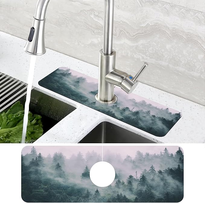 Foggy Forest Dish Drying Mat for Kitchen Sink Splash Guard Behind Faucet Sink