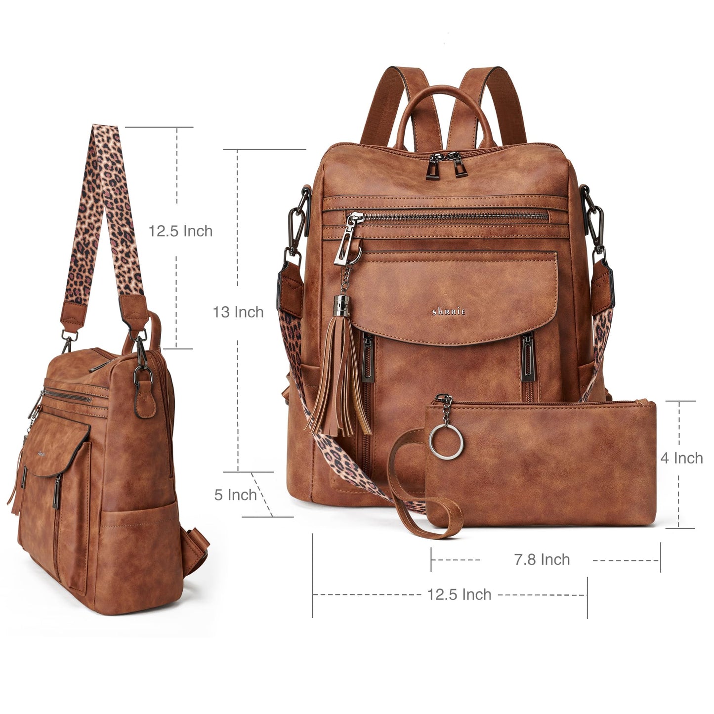 Shrrie Leather Backpack Fashion Backpack Purse Designer Small Travel Backpack Convertible Shoulder Bag with Wristlet for Work College