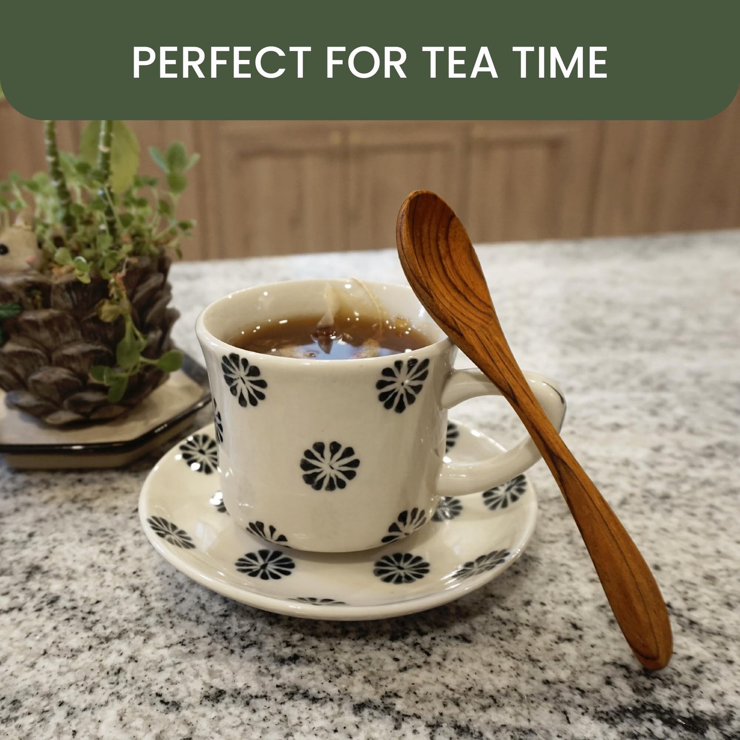 Teak Wood Spoons for Tea & Honey (Set of 6) | Small Wooden Teaspoons