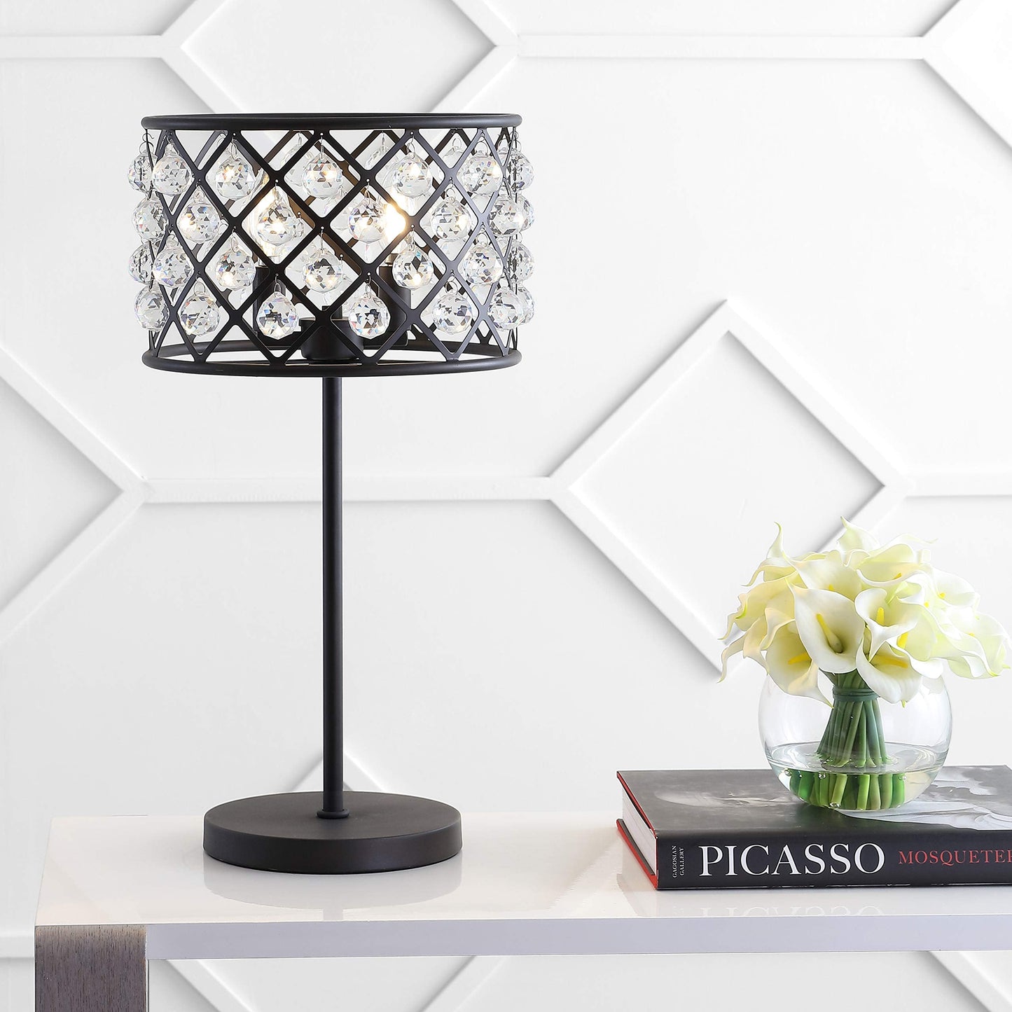 JONATHAN Y 22.5" Oil Rubbed Bronze 2-Light Crystal and Iron Table Lamp, Modern Glam Bedside Nightstand Lamp with Clear Crystal Spheres, UL Listed, LED Bulbs Included JYL9022A