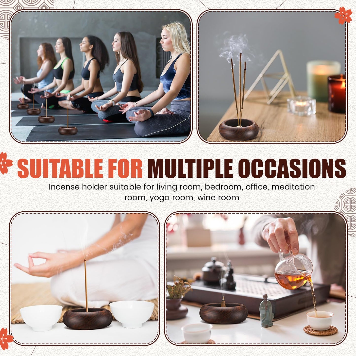 Honeydak 6 Pcs Incense Holder for Stick Wooden Round Incense Burner Stick Holder Bowl Ash Catcher Aromatherapy Ornament for Home Decor, Meditation, Yoga