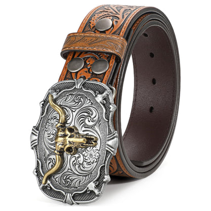 Western Leather Buckle Belt for Men Women Cowboy Cowgirl Mens Leather Belt for Jeans Christmas Hallowmas Men's Belt present