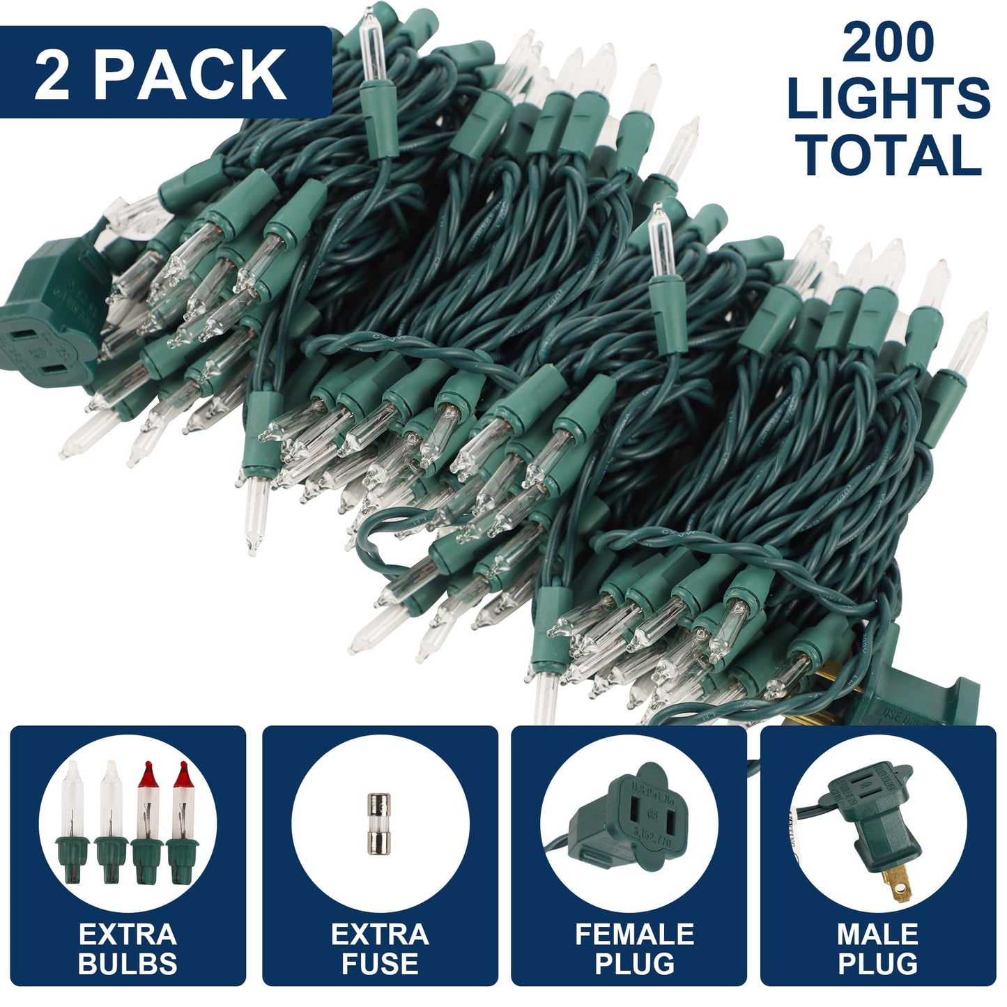 Watereem 2 Pack Clear Christmas String Lights, 100 Count Each, Incandescent Mini Christmas Lights, Connectable Xmas Tree Light for Indoor Outdoor Garland Birthday Holiday Wedding Festival Party