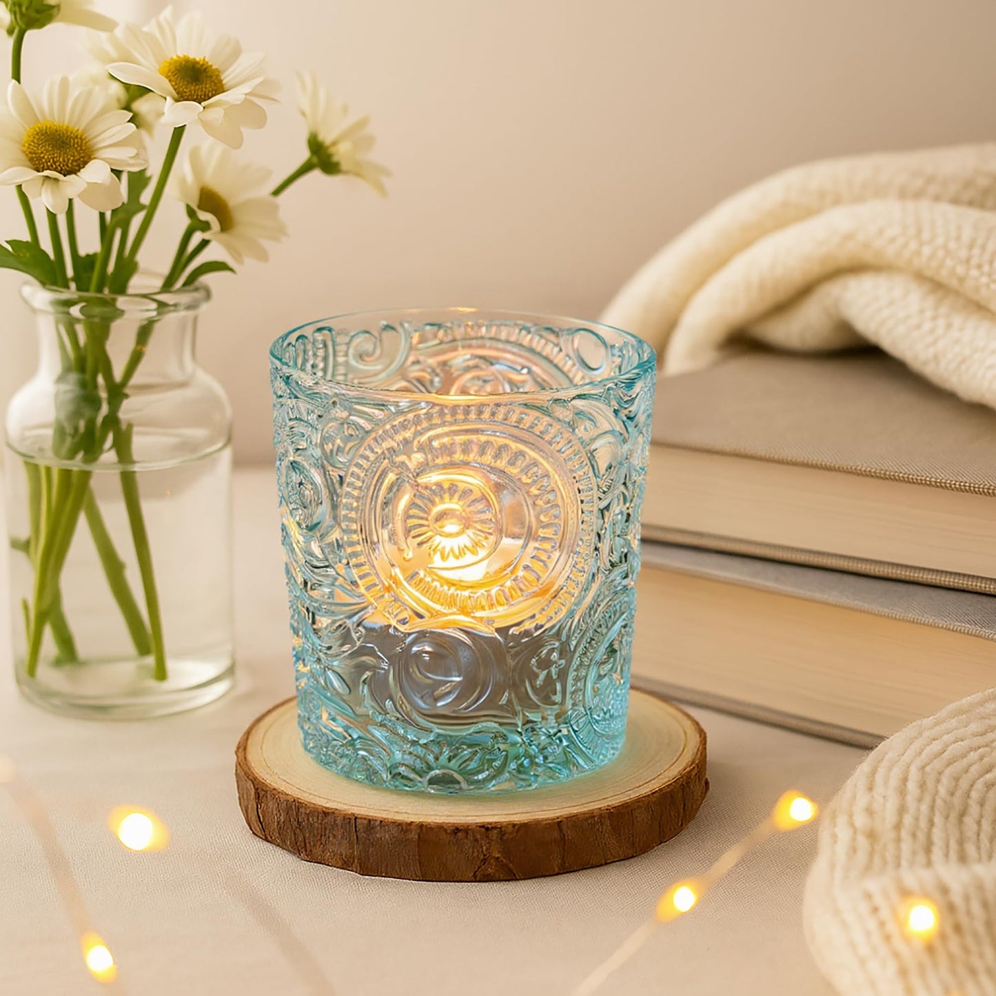 Clear Sun Moon Stars Glass Tealight Holders, 6 Pack