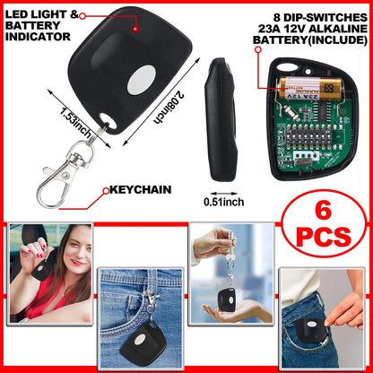 Kingdder 6 Pcs 8 Dip Switch 310mhz Garage Door Remote Compatible with Linear Delta 3 (DT DTA DTD DTC DNT00002A) Gate Opener Remote with Keychain (Black,White Button)