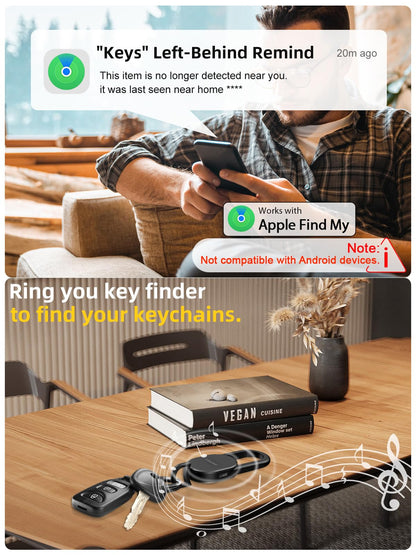 Keychain, Key Finder Built-in Anti-Loss Tracker, Heavy Duty Key Holder, Premium Stainless Steel Keychain Carabiner Car Key Chains with GPS Global Locator Tracking Waterproof (Black)