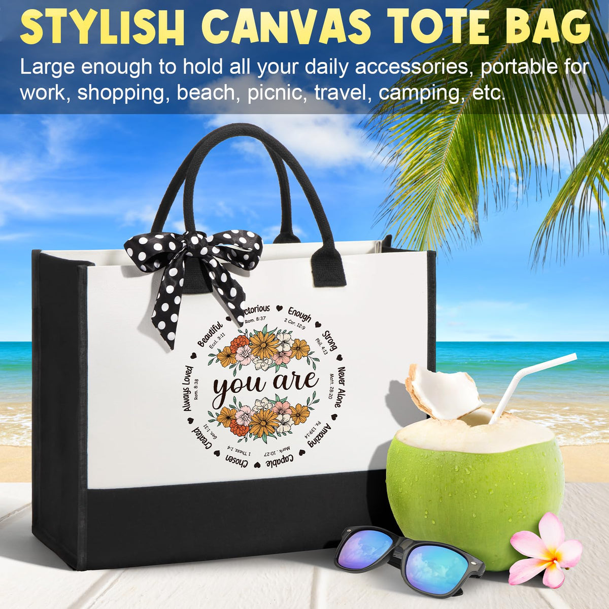 Christian Gifts for Women Faith, Inspirational Religious Gifts for Women, Catholic Spiritual Gift Basket, Unique Mothers Day Birthday Gifts for Women Mom Sister Friends Wife Grandma w/Canvas Tote Bag