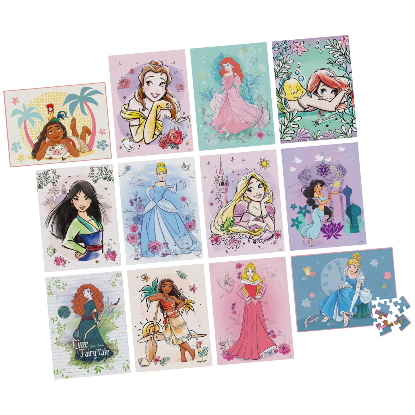 Spin Master Games, Disney Princess 12-Puzzle Bundle - Moana, Ariel, Mulan, Cinderella & More, with 48-Piece, 63-Piece, & 100-Piece Disney Puzzles for Kids, for Ages 4 & Up