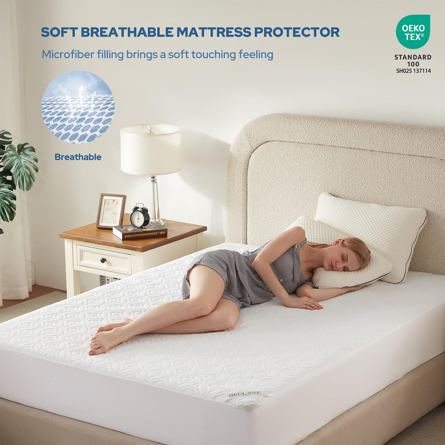 BEDLORE 2 Pack Waterproof Mattress Protector, Full Size Mattress Pad with Deep Pocket 6"-15" Depth, Soft Breathable Bed Mattress Cover for Bedroom, College Dorm (White)