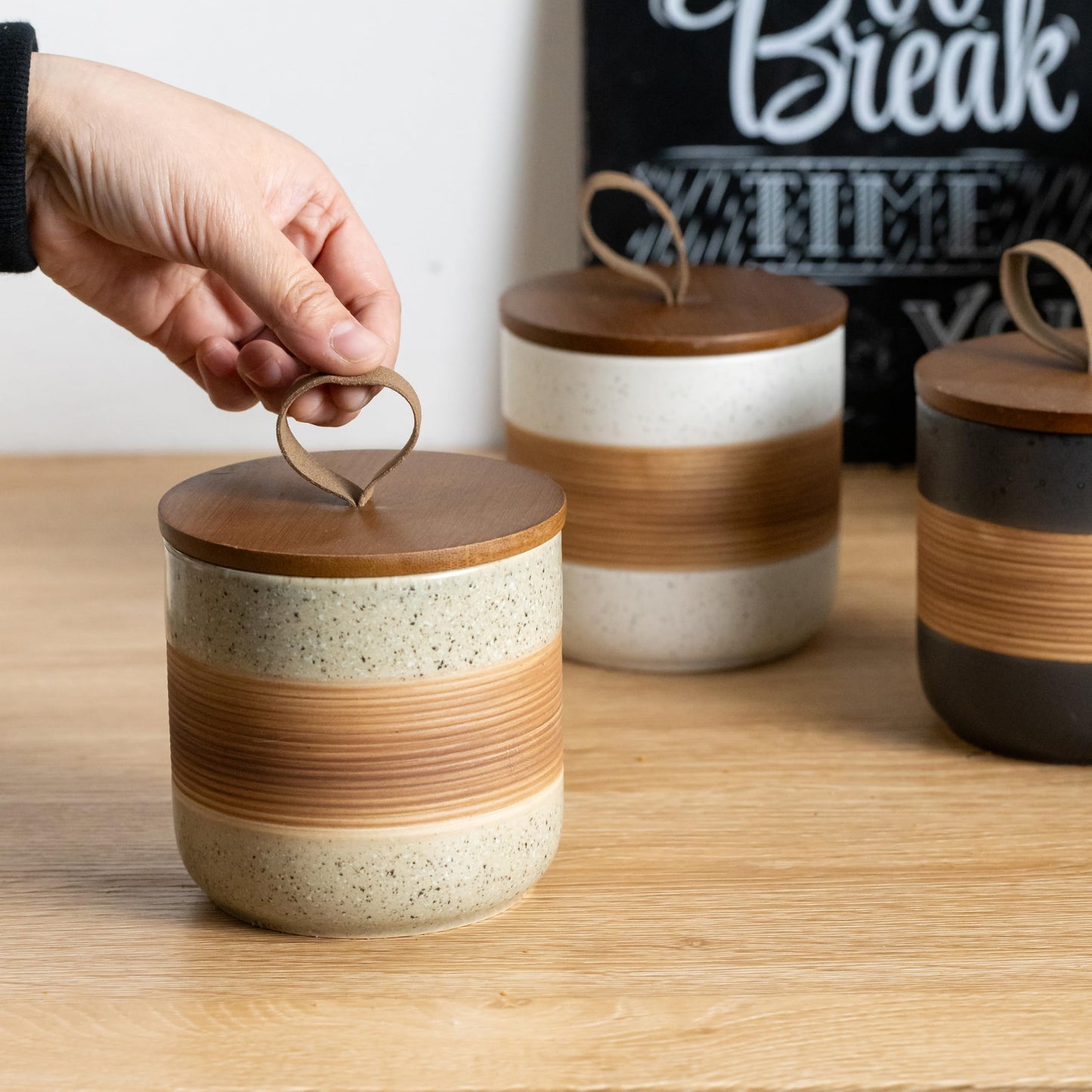 Miamolo Small Ceramic Jar with Lid, Coffee Canister Coffee Container Kitchen Food Storage Jars for Spice Sugar Tea Bag, Stackable Decorative Jars for Countertop, 5 fl.oz
