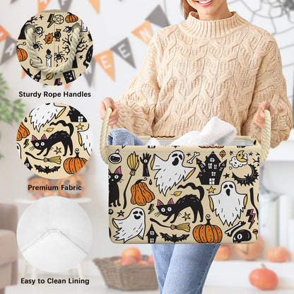 Halloween Ghost Basket Pumpkin Black Bat Boo Spooky Basket with Handles Foldable Halloween Gifts Storage Bins Boxes for Party Home Bedroom Decor