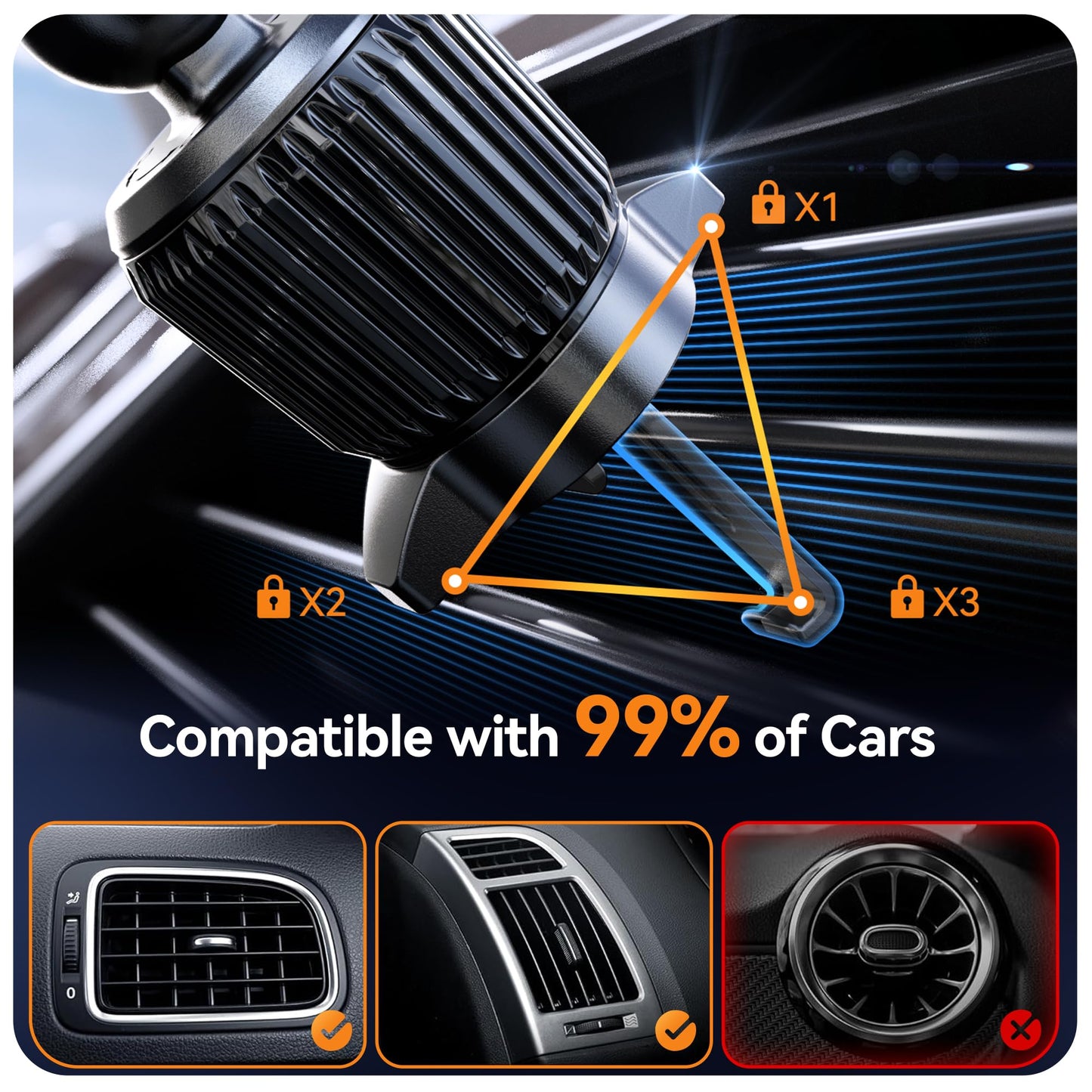 Auckly Qi 15W Car Phone Holder Wireless Charger, [270 ° Automatic Clamping], Wireless Car Charger Mount, Air Vent, for iPhone 11 12 13 14 15 16 Series & Samsung, Electromagnetic Induction, Black