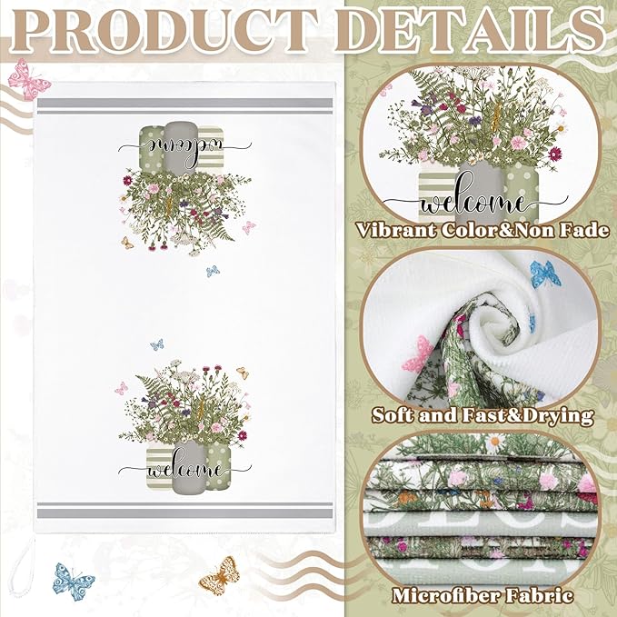 Boyiee Set of 6 Floral Kitchen Towels Wildflower Dish Towels Butterfly Truck