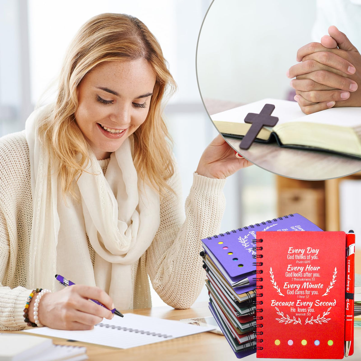 40 Pcs Bulk Mothers Day Christian Gifts Prayer Journal for Woman - 20 Set Christian Spiral Notebook & Religious Pen - Church Gifts for Inspirational, Sunday School, Bible Study, Devotions (Colorful)