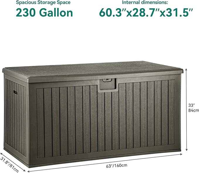 YITAHOME XXL 230 Gallon Large Deck Box,Outdoor Storage for Patio Furniture Cushions,Garden Tools with Flexible Divider,Waterproof,Lockable (Light Brown)