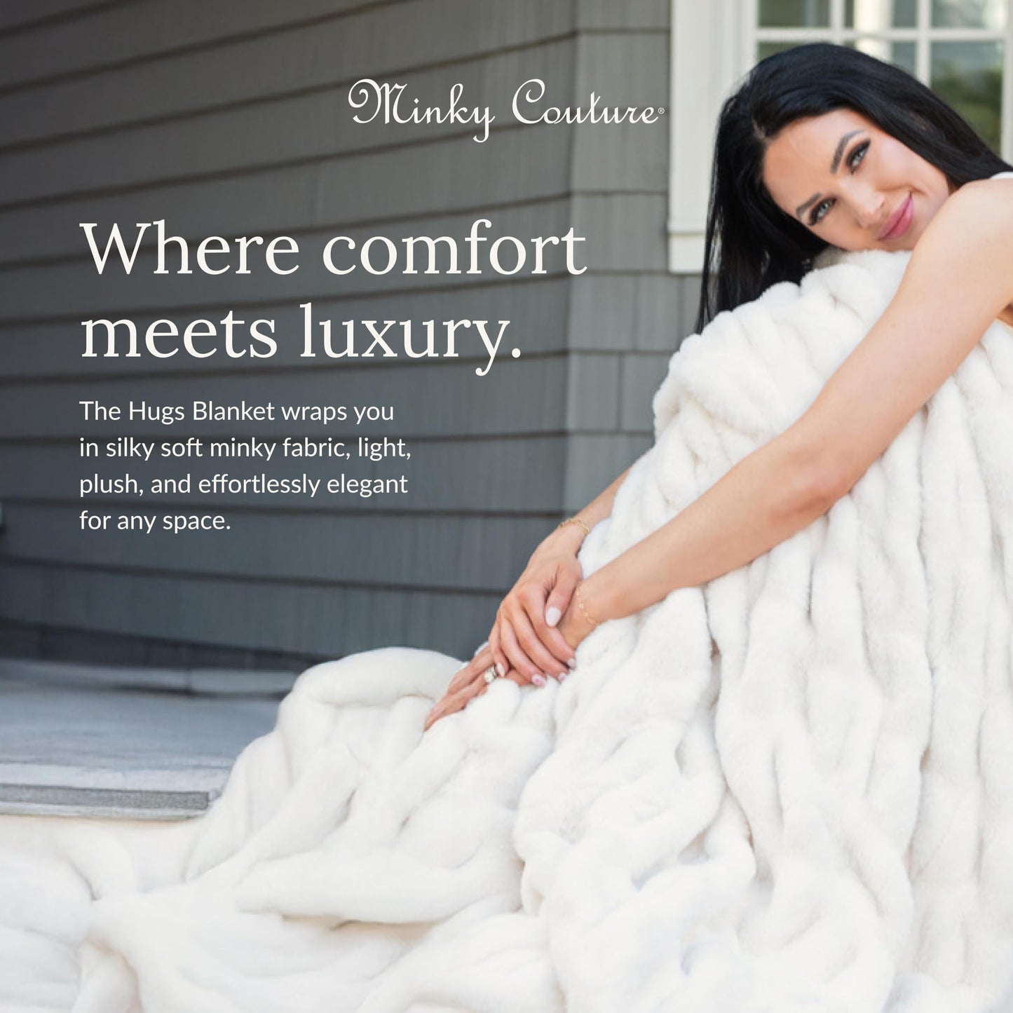 Minky Couture Hugs Blanket - Extra Plush Blanket for Premium Gifting - Stretchy Bubbled Cozy Throw - Silky Smooth - Durable & Machine-Washable - Travel-Friendly - Adult, Cream