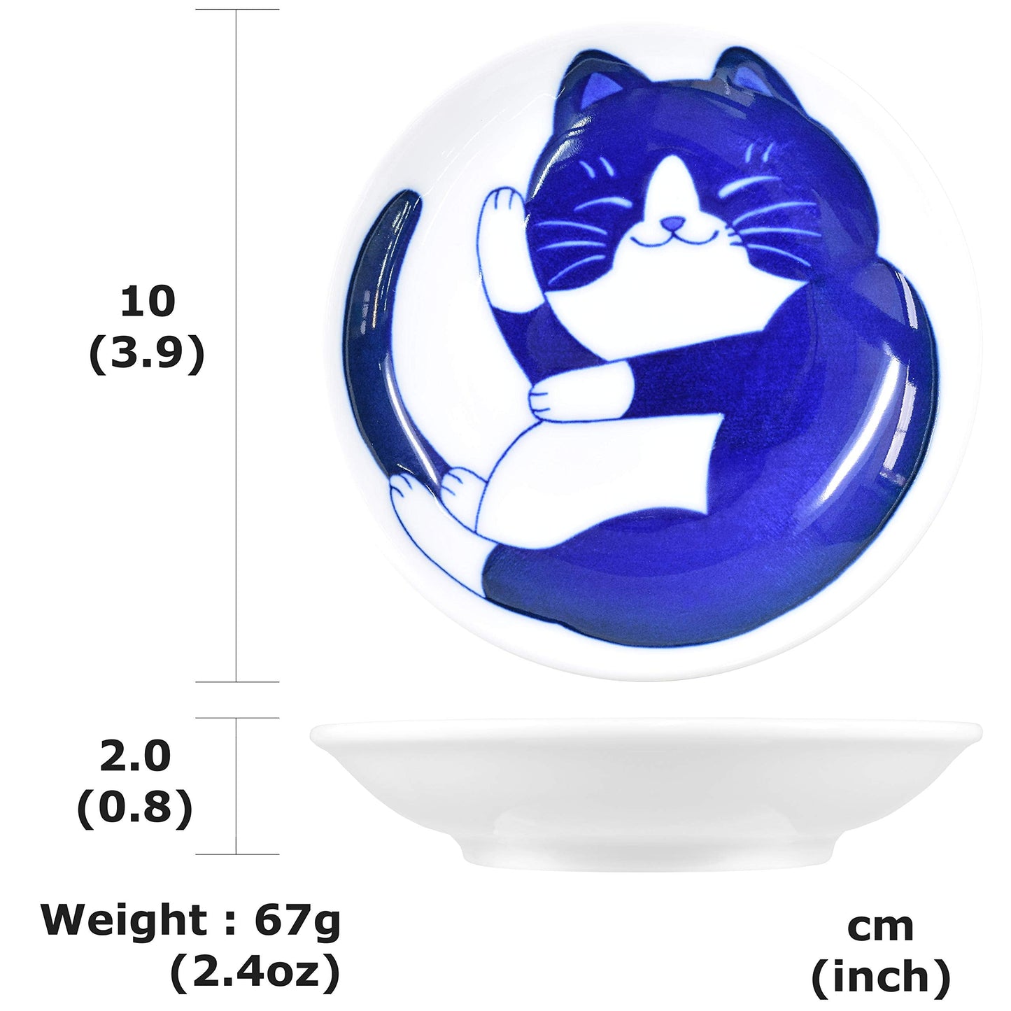 Mino Ware Japanese Mini Side Condiment Plate, Sushi Soy Sauce Fruit Cake, NEKOCHIGURA Cat Design, 3.9 inch, 4 Pattern Set