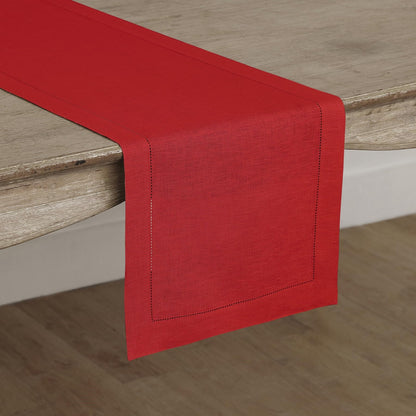 Solino Home Linen Red Table Runner 36 Inches - Classic Hemstitch, 100% Pure Linen Coffee Table Runner 14 x 36 Inch Ideal for Dresser Tables - Christmas, Holiday, Winter, New Year