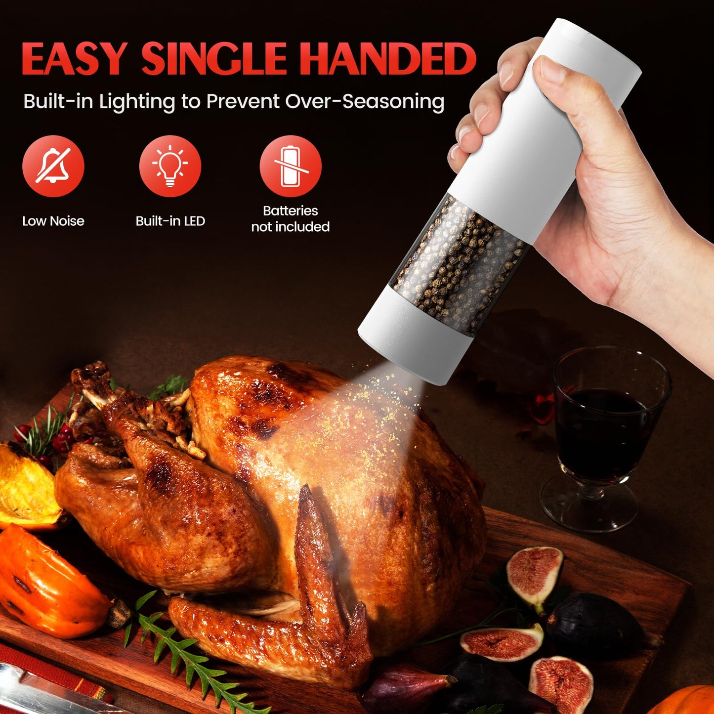 Electric Salt and Pepper Grinder Set Automatic Battery Pepper Mill Shakers Kitchen Gadgets Adjustable Coarseness Upgraded Larger Capacity with Led Birthday Gifts for Women