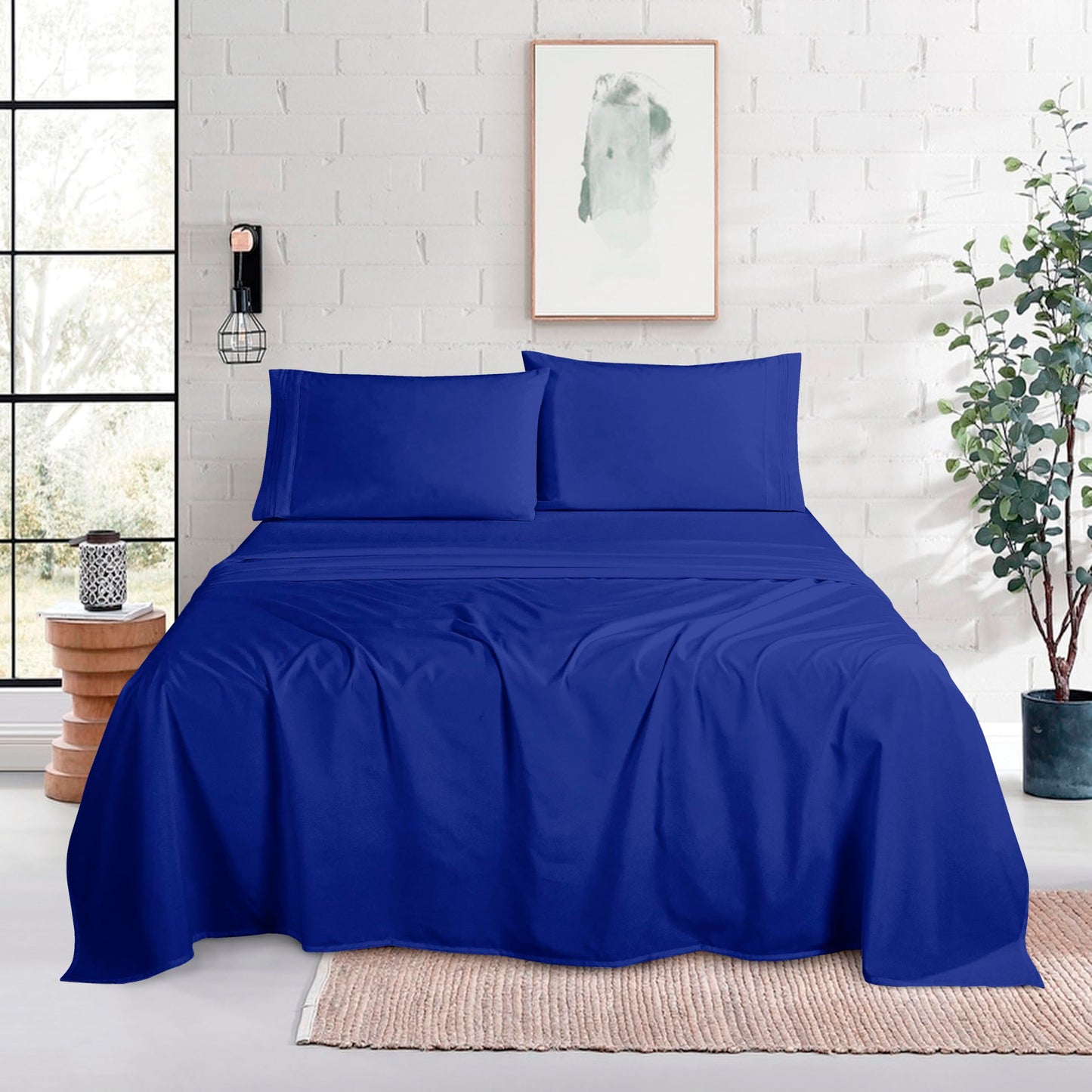 Mocassi Full Size 4-Piece Bed Sheet Set - 1800 Premium Hotel Quality Microfiber 18-24 Inches Extra Deep Pocket Fitted Sheet- Luxury Soft, Breathable, Wrinkle, and Fade Resistant, Imperial Blue