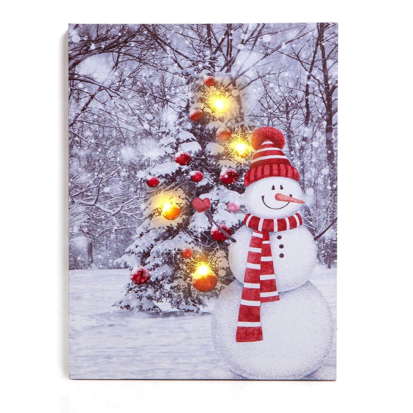 NIKKY HOME LED Christmas Picture Christmas Tree Picture Lighted Winter Pictures Wall Decor With Snowman Christmas Wall Art Winter Scene Decor 12" X 16"
