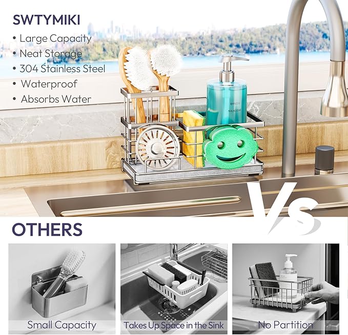 SWTYMIKI Kitchen Sink Caddy Organizer, Smiley Face Sponge Holder