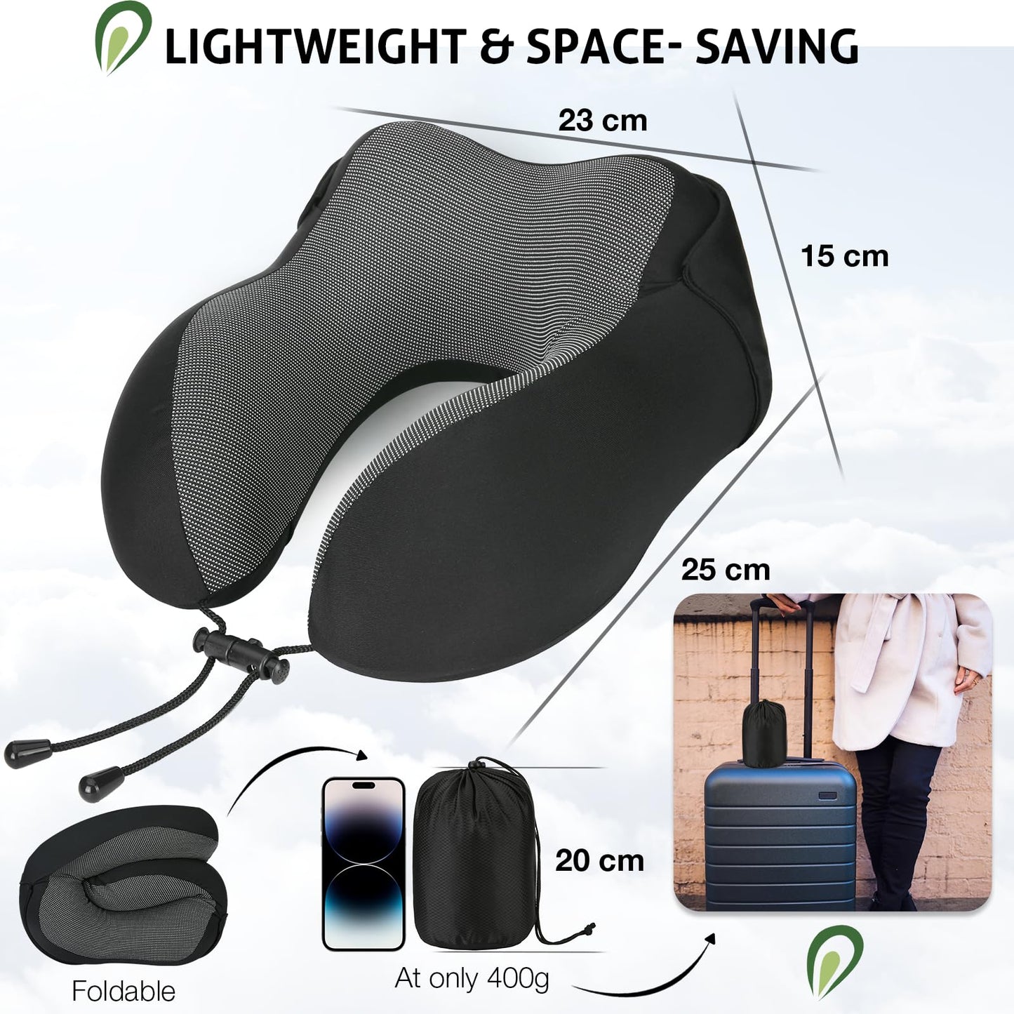 Jiancrate Travel Pillow for Neck Memory Foam, Hooded Travel Neck Pillow for Adults, Comfortable Neck Pillow for Travel with Hoodie, Flight Pillow, Airplane Pillow, Travel Cushion for Plane Car Train