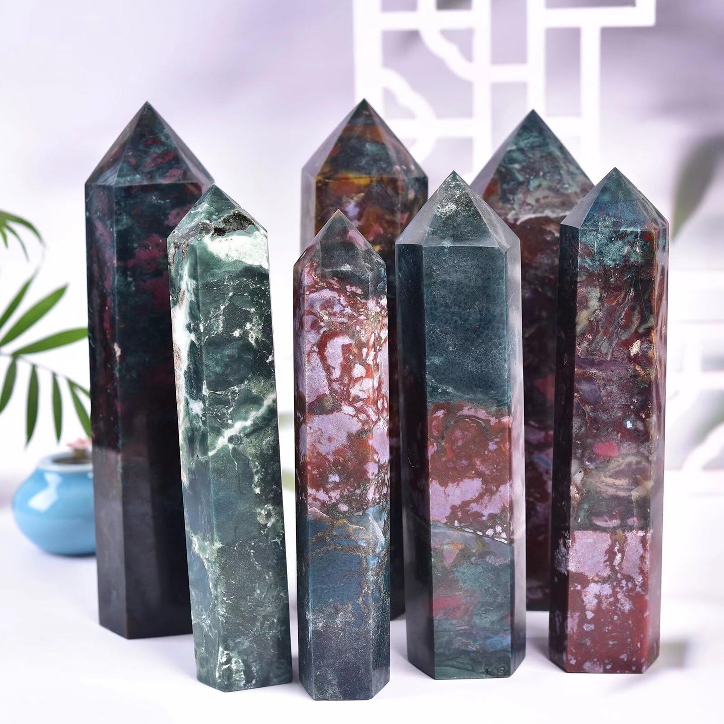 Ocean Jasper Stone Tower Obelisk Healing Crystal Wand Large Reiki Meditation Stone Gifts 2.2-2.8 LBS