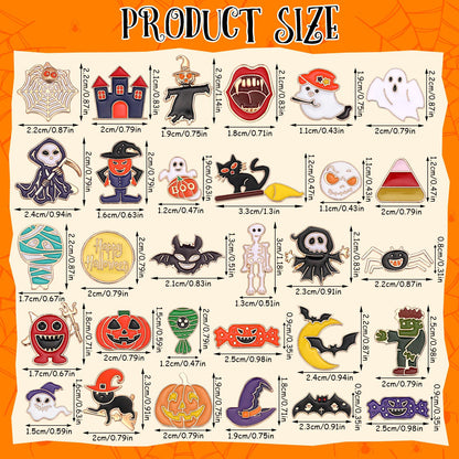 SANNIX 60Pcs Halloween Pins, Halloween Enamel Lapel Pins Assorted Pumpkin Ghost Bat Spider Skeleton Brooch Pins for Clothes Bags Hats Accessories, 30 Styles