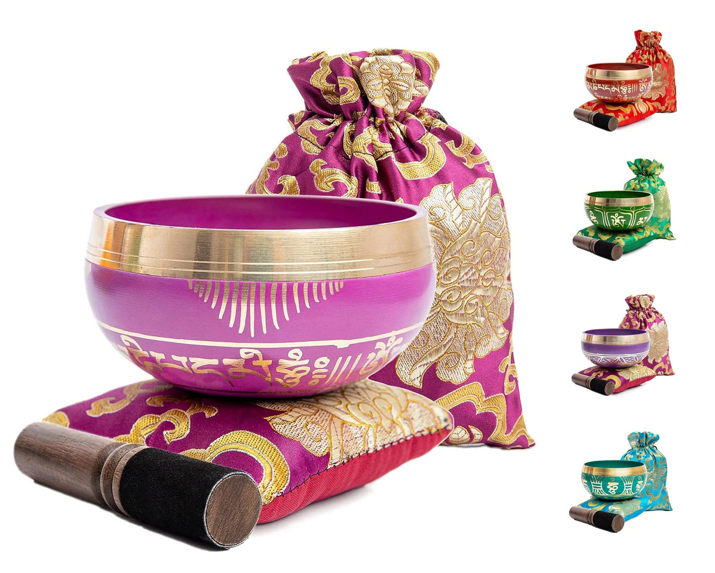 Tibetan Singing Bowl Set - Easy To Play for Beginners - Authentic Handcrafted Mindfulness Meditation Holistic Sound 7 Chakra Healing Gift by Himalayan Bazaar (Orchid)