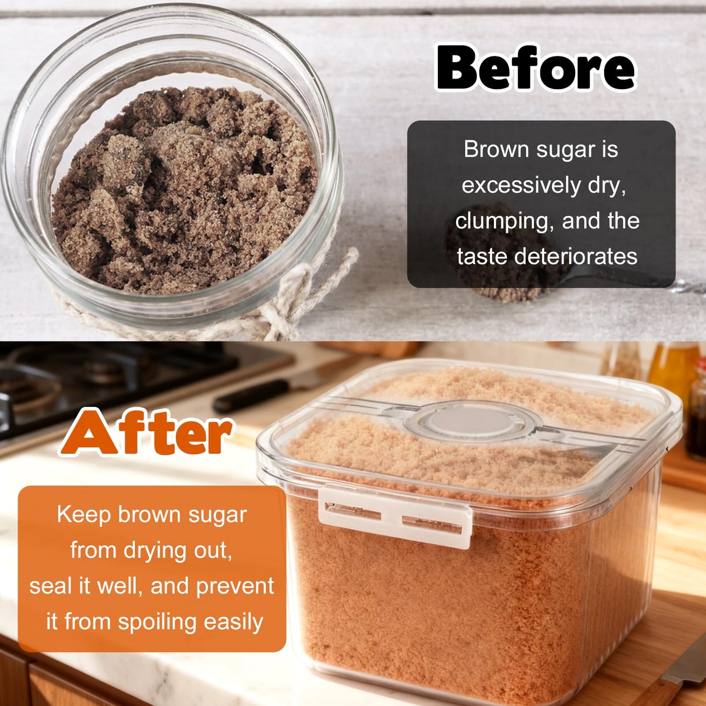 FMOACEN Airtight Brown Sugar Container 5.2Qt(5L) Large Brown Sugar Keeper Storage Container with Spoon Plastic Clear food Saver Jar Canisters with lid for home kitchen Rice Container Baking Salt Snack